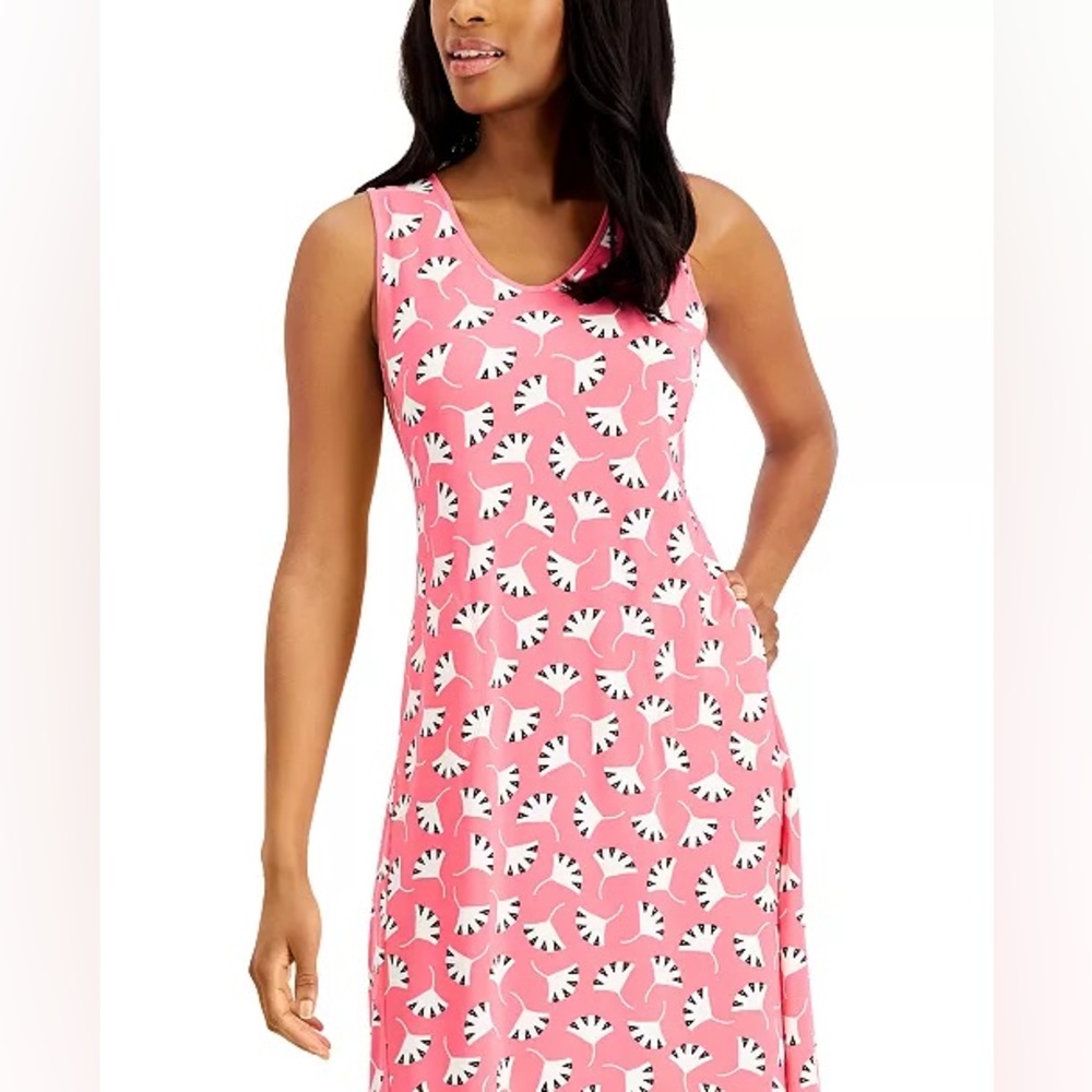 New! ANNE KLEIN Sleeveless Tank Floral Dress With Side Pockets - S